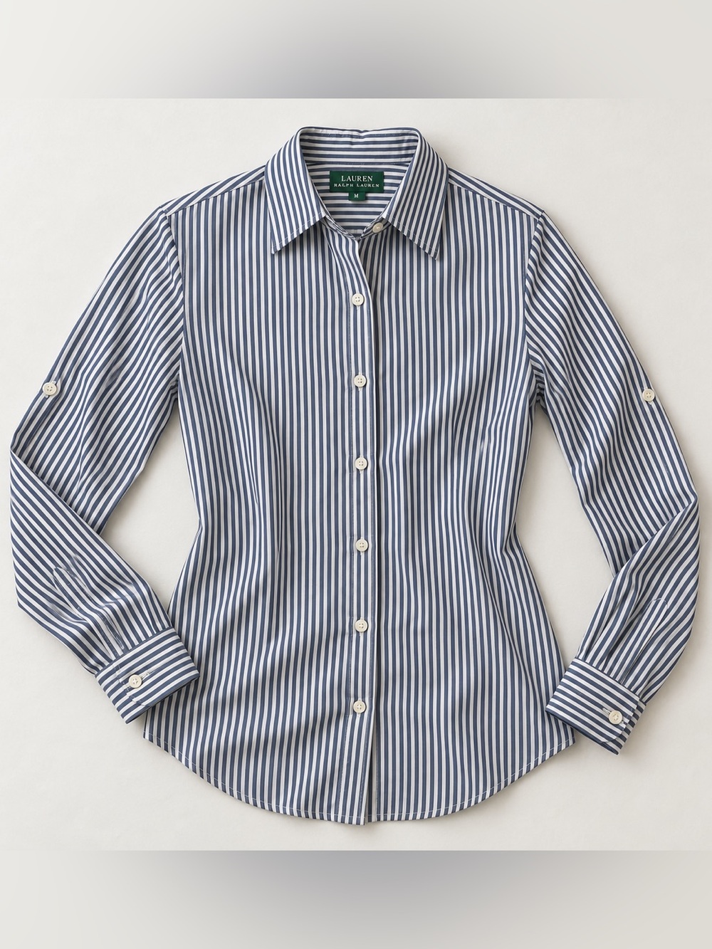 Lauren Ralph Lauren Vintage Women’s Navy Striped Silk Button Down Shirt Size M